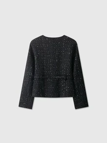 Women's Long Sleeve Metal Button Elegant Belted Tweed Jacket Coat