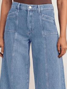 新款时尚女式宽松阔腿舒适弹力牛仔裤，高品质时尚休闲春季款 - 淺色水洗藍 - 查看 4