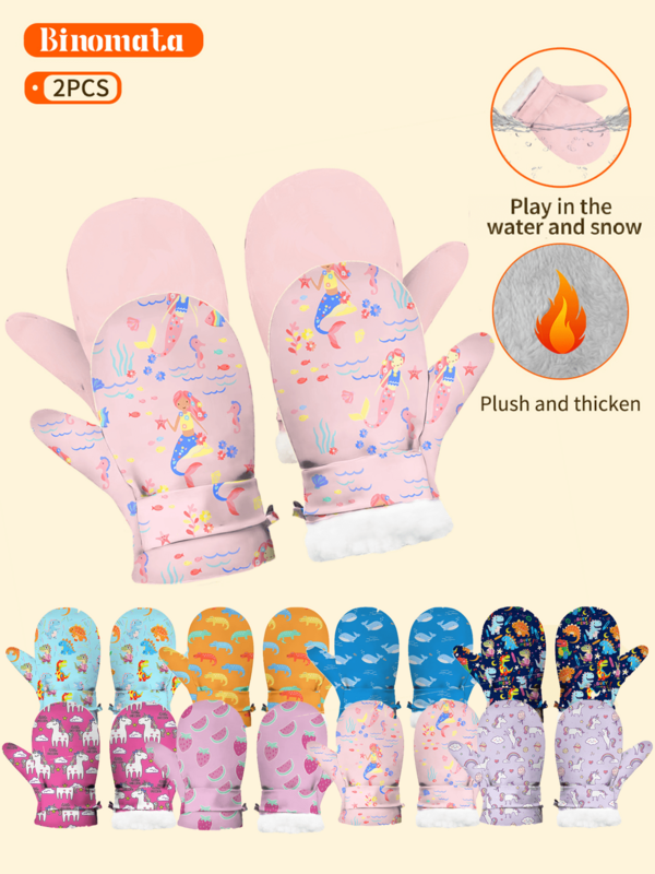 2 Pairs Kids Boys And Girls Cartoon Gloves, Size L For 2-6 Years Old, Baby Mittens, Outdoor Warm Gloves For Winter, Snow Play And Skiing