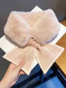 1条带毛领的围巾，厚实保暖，多功能交叉毛领围脖，适合秋冬季搭配连衣裙 - 彩色 - 查看 9