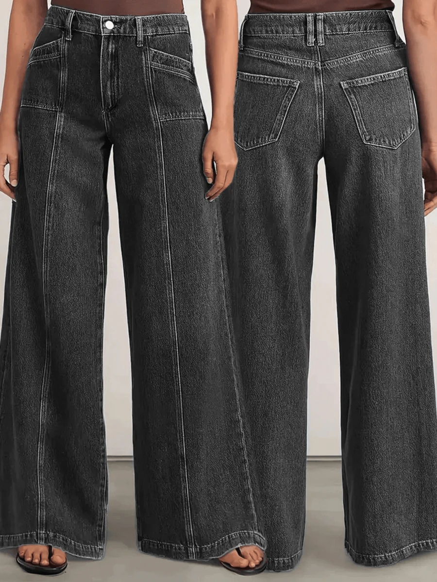 Nuevos pantalones vaqueros de moda para mujer, de pierna ancha y holgada, de tela vaquera elástica y cómoda, de alta calidad y estilo casual