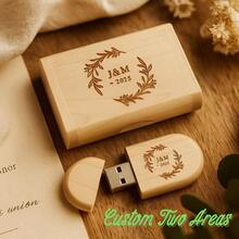 一套定制木质U盘，带礼盒，照片存储个性化纪念品，适用于婚礼、成长记录、个性化礼物、毕业季、情侣纪念光盘、圣诞礼物、企业促销、生日、办公数据存储、送给摄影客户、新婚夫妇、男朋友、女朋友、孩子、家人、同学、老师、同事的礼物，永恒的爱 - 彩色 - 查看 3