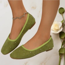 Women's Fashion Soft Bottom Commuter Flats, New Spring/Autumn French Versatile Round Toe Crystal Low Vamp Flat Shoes, Mother Shoes, Work Shoes