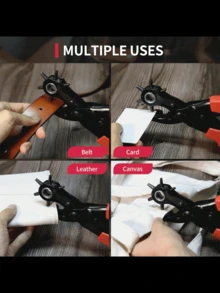 1 PIEZA - Herramienta de perforación de cuero sintético resistente - 6 aberturas ajustables, perforadora de cuero profesional, diseño de agarre ergonómico, adecuada para cinturones, carteras y bolsos - Construcción de metal pesado, precisión y durabilidad, suministros para trabajar el cuero, equipo para hacer cinturones, perforadora de carteras