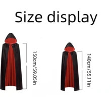 吸血鬼斗篷黑红色成人斗篷带帽双面男女通用连帽斗篷吸血鬼精灵斗篷长袍男女万圣节角色扮演服装派对 - 彩色 - 查看 7