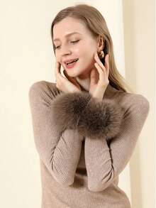 1 para nowych, dekoracyjnych rękawów z futra na jesień i zimę dla kobiet, wiatroszczelne mankiety imitujące futro lisa, ochrona nadgarstków zapewniająca ciepło zimą, akcesorium do codziennego użytku - A - Zobacz 7