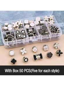 10/50 件女式衬衫胸针纽扣，带收纳盒，可拆卸无缝纽扣别针，安全迷你胸针，适用于女式毛衣、披肩、连衣裙、婚礼 DIY 项目（款式随机）