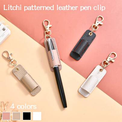 1pc Portable Key Chain Pen Holder, Leatherette Material With Badge, Pencil Case, Pen Pouch With Clip, Can Hold Badge, Pen Holder, Key Chain, Suitable As Gift For Both Men And Women Christmas