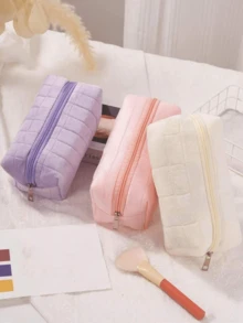 1pc Cute & Soft Plush Travel Makeup Bag Large Capacity Lightweight Toiletry Handbag Multifunctional Cosmetic Organizer Cute Handbag Wallet Pouch Case Portable Cosmetics Brush Storage Clutch With Zipper Closure For Lipstick, Brush, Skincare, Mobile Phone, Coin, Small Items, For Home, Travel, Vacation And School Essentials Gifts Storage Zipper Accessories Nail Wear Resistant - Multicolor - View 9