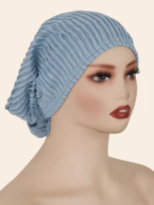 1pc Women's Jacquard Elastic Pleated Special Fabric Hijab, Fashion Crafted Headscarf, Malaysian Style For Home Wear