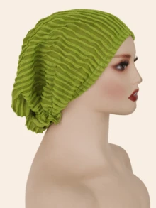 1pc Women's Jacquard Elastic Pleated Special Fabric Hijab, Fashion Crafted Headscarf, Malaysian Style For Home Wear