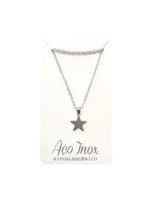 Solid Star Necklace Choker Chain In Stainless Steel - Plateado - Ver 2