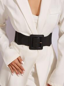 女士方形扣 A 字形连衣裙，配有时尚 PU 腰带，宽腰带适合日常穿着，连衣裙万圣节夏季、学校秋季、秋季、万圣节 - 黑色 - 查看 25