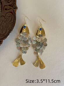 Joivida 2pcs 3D Movable Fish Earrings, Gold Plated Fish Dangle Earrings, Articulated Fish Jewelry, Unique Fish Pisces Earrings, Sea Lover Gift For Her - Multicolor - View 3