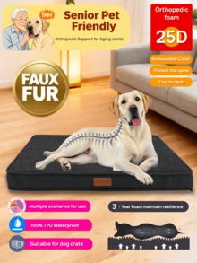 1PC Orthopedic Foam Pet Bed With Foam Filling & Removable Washable Short Plush Fur Cover Orthopedic Waterproof Dog Bed For Crate Bottom For Large, Jumbo, Medium, Small Dogs Cats Breeds In All Seasons - Dark Grey - View 13