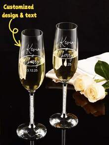(1pc/2pcs)Customized Weddings Champagne Glasses, Personalized Champagne Flutes For Weddings, Engagements, And Anniversaries - Mr. And Mrs. Toasting Glasses Set - Reusable Gift For Newlyweds, Bridal Showers, And Romantic Celebrations - Multicolor - View 4