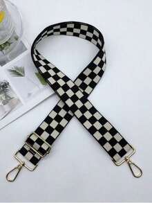 3.8cm Wide Check Pattern Long Shoulder Strap For Women's Bag Can Be Used As A Crossbody Or Shoulder Strap For Bag Replacement - 黑色 - 查看 1