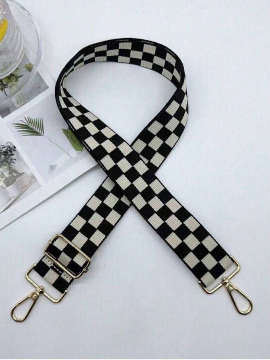 3.8cm Wide Check Pattern Long Shoulder Strap For Women's Bag Can Be Used As A Crossbody Or Shoulder Strap For Bag Replacement - 黑色 - 查看 1