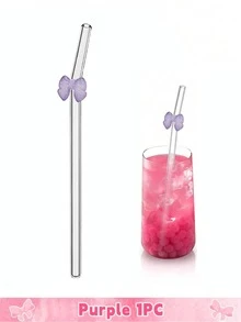 6 件可重复使用玻璃吸管，带粉色蝴蝶结，防碎，可爱弯曲饮用吸管，带清洁刷，适用于冷热饮料、茶吧饮具、新娘送礼会和热带派对的杯子配件、适用于童话花园和婚礼装饰的异想天开的饮用套装 - 彩色 - 查看 34