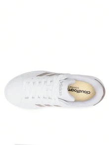 Adidas 阿迪达斯 Grand Court 运动鞋休闲舒适轻便缓震 Cloudfoam 鞋垫防滑柔软亲肤易搭配系带日常通勤学校健身房男女款白色铂金金属色 GW9215 - 白色 - 查看 4