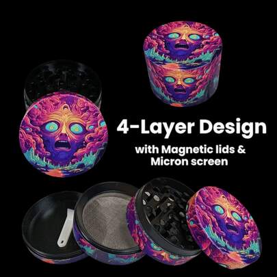 2英寸卡通香草研磨机香草烟草香料研磨器芽研钵杵盐粉碎机便携式4节手动锌合金烟草生草研磨机香烟吸烟配件礼物