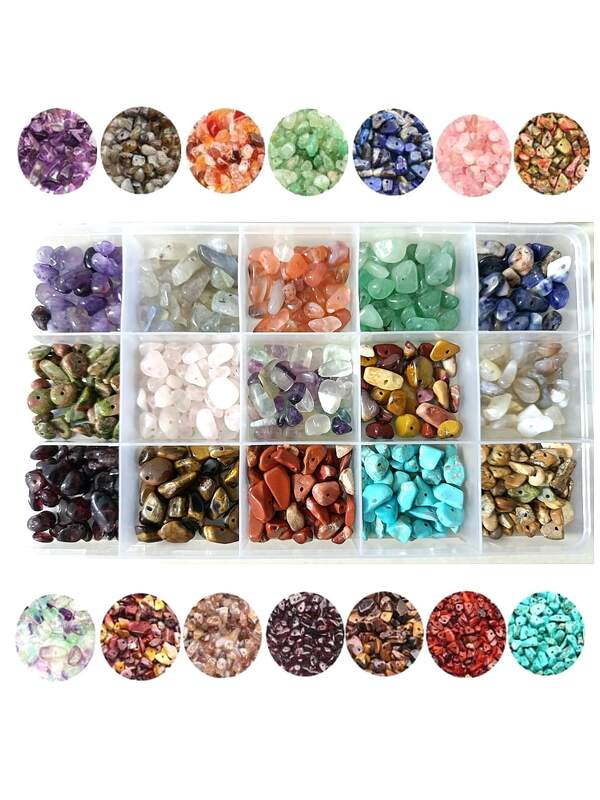 1 set de pierres naturelles de couleurs aléatoires, perles asymétriques, pierres précieuses de guérison, roches lâches avec trou percé, pour la fabrication de bracelets, de bijoux et d'artisanat DIY