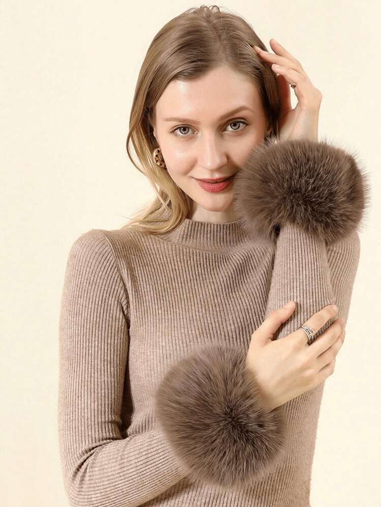 1 Pair Of Autumn And Winter New Fur Decorative Sleeves For Women, Windproof Cuffs Imitating Fox Fur, Wrist Protection For Winter Warmth Daily Use Accessory - A - View 6