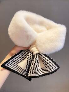 1条带毛领的围巾，厚实保暖，多功能交叉毛领围脖，适合秋冬季搭配连衣裙 - 彩色 - 查看 3