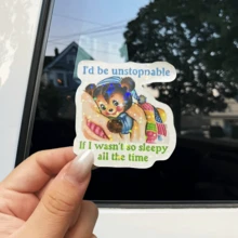 【趣味贴纸：总是犯困】趣味贴纸：总是犯困 - 乙烯基贴纸，图案为活泼的卡通兔子和色彩缤纷的花朵，文字为“Too Magical For You”（太神奇了，你做不到），非常适合贴在笔记本电脑、水瓶等物品上。贴纸用途广泛，可用于剪贴簿、笔记本电脑、Kindle、手机等。 - 彩色 - 查看 1
