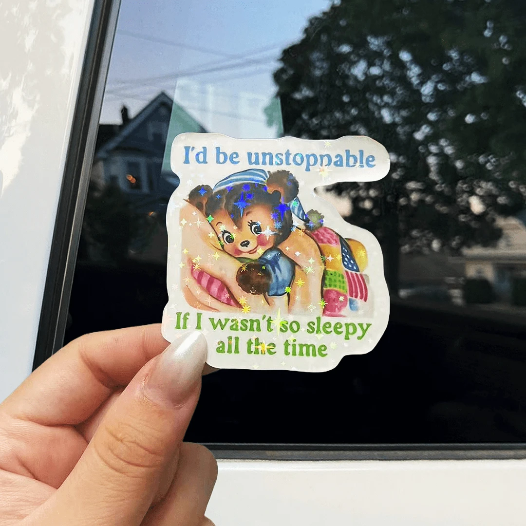 【趣味贴纸：总是犯困】趣味贴纸：总是犯困 - 乙烯基贴纸，图案为活泼的卡通兔子和色彩缤纷的花朵，文字为“Too Magical For You”（太神奇了，你做不到），非常适合贴在笔记本电脑、水瓶等物品上。贴纸用途广泛，可用于剪贴簿、笔记本电脑、Kindle、手机等。 - 彩色 - 查看 1