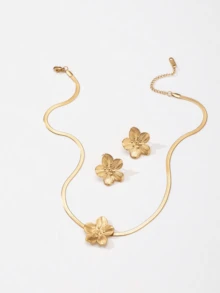 2pcs 18K Golden Stainless Steel Women Earrings With Flower & Five-Leaf Clover, Suitable For Gift, Party And Team-Building Valentines