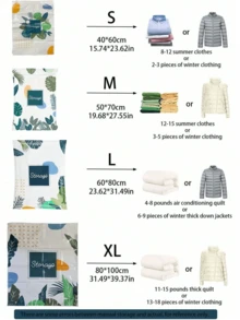 10个真空压缩袋，植物图案压缩袋，返校压缩袋，手动气泵，便携式旅行压缩袋，可折叠收纳袋，防尘/防水/防虫真空压缩袋，适用于衣服、外套、衬衫、被子、裤子、家居、宿舍、衣柜、卧室、浴室、旅行配件、家居收纳、学生和老师返校 - 彩色 - 查看 4