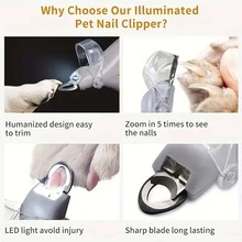 1 Pet Nail Clipper With LED Light, Stainless Steel Non-Slip Silicone Handle, Leakproof, For Dog Cat Grooming And Cleaning Tool