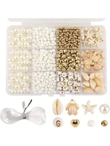 24-Compartment DIY Pearl Polymer Clay Letter Bead Set, Approx. 1400pcs Elegant White Series, Includes Acrylic Round/Heart Shaped Pendants, Metal Daisy Charms, Beading Tools & Accessories For Bracelet, Necklace Crafting - Bộ ngọc trai - Xem 13
