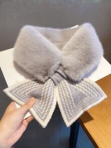 1条带毛领的围巾，厚实保暖，多功能交叉毛领围脖，适合秋冬季搭配连衣裙 - 彩色 - 查看 2