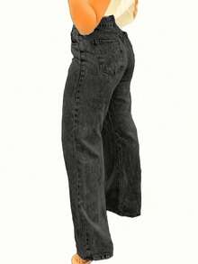 Jeans droits amples avec poches pour femmes grandes tailles - Noir - Voir 5