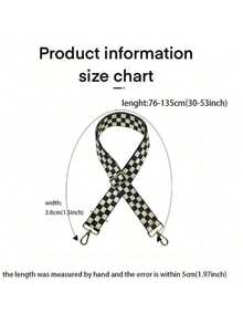 3.8cm Wide Check Pattern Long Shoulder Strap For Women's Bag Can Be Used As A Crossbody Or Shoulder Strap For Bag Replacement - 黑色 - 查看 4