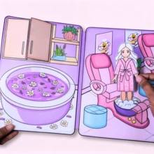 DIY Spa Simulation Quiet Book Materials, Non-Finished Sauna Room Care Requires Handmade Cutting And Making, Children's 3D Sticker Sticker Dress-Up Toy Book - Multicolor - View 3