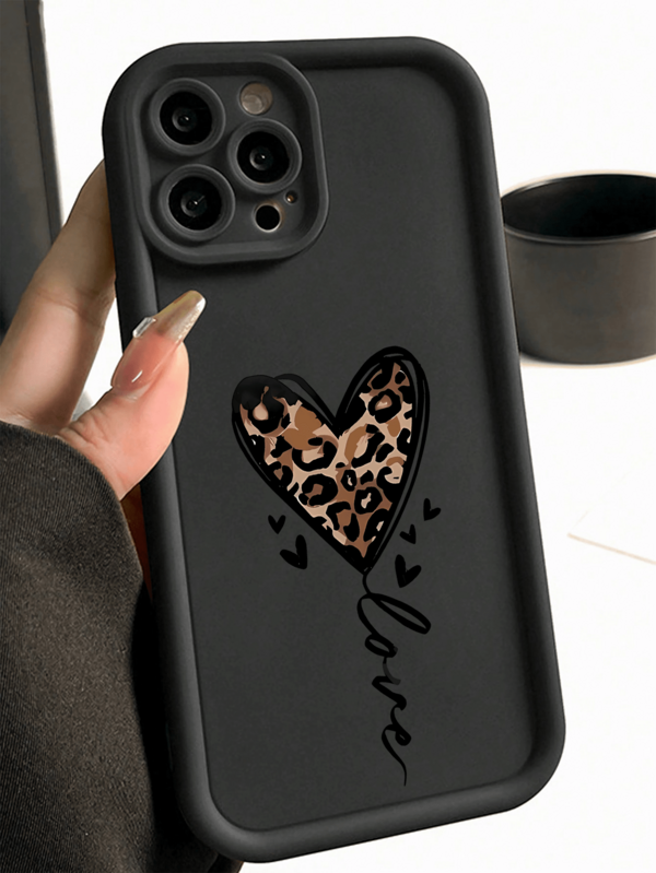 1pc Heart-Shaped Leopard Print Shockproof Phone Case, Thick Anti-Slip Protective Cover Compatible With IPhone 17/17 Air/17 Pro/17 Pro Max, Galaxy A05, A05S, A06, A14, A15, A16, A32 4G, A33 5G, A34, A35, A52, A52 5G