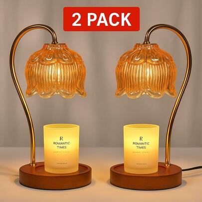 2-PACK Luxury Floral Candle Warmer Lamp | Dimmable Glow | Elegant Metal Crafted Home Decor | Creates Serenes Ambience For Bedroom & Living Spaces | Perfect Gift For Women, Mom, Wife