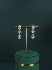 5pcs Luxury Royal Style Bridal Wedding Jewelry Set, Includes Necklace, Bracelet, Earrings, Ring, Handcrafted With White Cubic Zirconia, Suitable For Daily Wear And Wedding, Comes With Gold Gift Box, Christmas Gift - Teardrop Suit - View 7