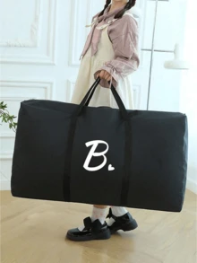 1 chiếc túi du lịch cỡ lớn, túi hành lý gấp gọn có họa tiết chữ cái đầu, túi xách chống thấm nước, thích hợp cho du lịch, công tác, nghỉ dưỡng, túi du lịch đa năng tiện dụng, túi du lịch cuối tuần unisex. - màu đen - Xem 2