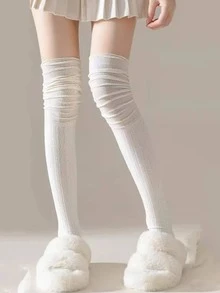 1/2/4双装女士过膝袜，春秋长筒袜，防滑不勒小腿，孕妇适用，舒适保暖。 - 彩色 - 查看 5