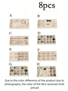 1/8 Beige Desktop Jewelry Display Storage Box Elegant Stackable Velvet Jewelry Tray Storage Box - Christmas Gift For Family And Friends Portable Multi-Purpose Storage Box For Rings, Earrings And Necklaces - Beige - View 22