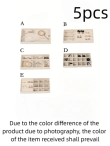 1/8 Beige Desktop Jewelry Display Storage Box Elegant Stackable Velvet Jewelry Tray Storage Box - Christmas Gift For Family And Friends Portable Multi-Purpose Storage Box For Rings, Earrings And Necklaces - Beige - View 18