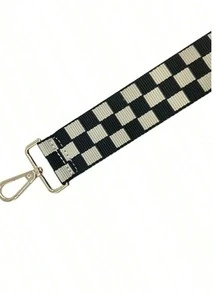 3.8cm Wide Check Pattern Long Shoulder Strap For Women's Bag Can Be Used As A Crossbody Or Shoulder Strap For Bag Replacement - 黑色 - 查看 2