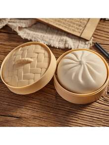 1个彩色饺子造型减压球，可挤压面团球缓解压力的手部玩具，带蒸笼的弹力桌面玩具