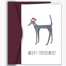 1张圣诞快乐灰色狗狗生日贺卡，带圣诞帽，卡通设计，适用于各种场合（圣诞节、生日、友谊日、祝贺、节日），万圣节主题，适合所有人，英文生日礼物 - 彩色 - 查看 3