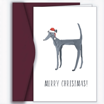 1pc1pc Merry Christmas Greyhound Dog With Santa Hat Greeting Card, Cartoon Pattern, Multi-Occasion (Christmas, Birthday, Friendship Day, Congratulations, Holiday), Halloween Theme, Suitable For Anyone, English Language