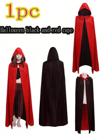 吸血鬼斗篷黑红色成人斗篷带帽双面男女通用连帽斗篷吸血鬼精灵斗篷长袍男女万圣节角色扮演服装派对
